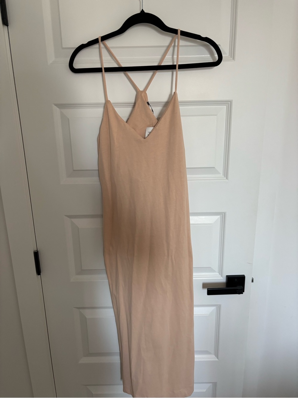Sleeveless Peachy Beige Slip Dress with V-Neck